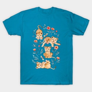 Little Lazy Lions with Poppies and Dragonflies T-Shirt